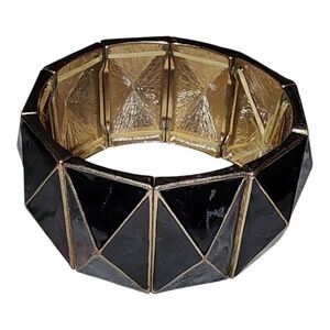 Vintage Geometric Black and Gold Costume Statement Jewelry Bracelet